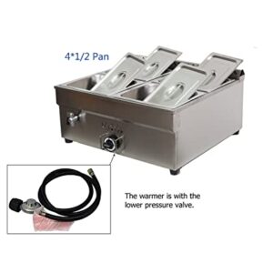 INTBUYING LP Gas Food Soup Warmer Propane Gas Stove Bain-Marie Commercial Canteen Buffet Steam Heater Stainless Steel with Gas Regulator Valve 12''x8.7''x4''Pan-4 Pans（Square）