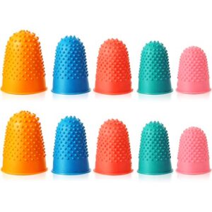 10 pieces rubber finger tips office rubber thimbles silicone thimble gripper thick reusable finger protector fingertip with a box for money counting collating writing sorting in 5 sizes and colors