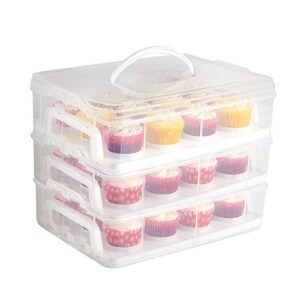 zoaju plastic cupcake carrier, 3 tier stackable layer insert cupcake holder for 36 cupcakes or 3 large rectangular cakes for cookie, muffin or cake