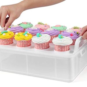 ZOAJU Plastic Cupcake Carrier, 3 tier Stackable Layer Insert Cupcake Holder for 36 Cupcakes or 3 Large Rectangular Cakes for Cookie, Muffin or Cake