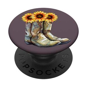 cowgirl boots sunflowers watercolor western art popsockets swappable popgrip