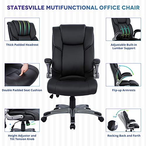 Statesville Big & Tall Office Chair High Back Desk Chair Large Executive Desk Computer Swivel Chair Ergonomic Design for Lumbar Support Headrest,Computer Chair for Heavy People