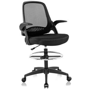 ergonomic mid back drafting chair mesh computer desk tall office chair with lumbar support & foot ring height adjustable rolling swivel drafting stool task work executive chair for standing desk