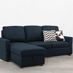 Abbyson Living Newton Sectional Sofa Bed - Upholstered, Reversible Chaise, Pull Out Couch, Navy Blue