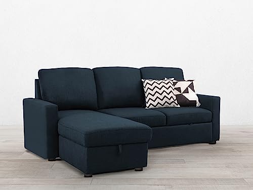 Abbyson Living Newton Sectional Sofa Bed - Upholstered, Reversible Chaise, Pull Out Couch, Navy Blue