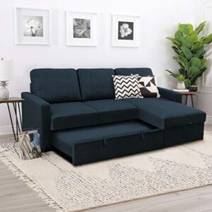 Abbyson Living Newton Sectional Sofa Bed - Upholstered, Reversible Chaise, Pull Out Couch, Navy Blue