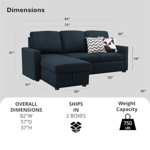 Abbyson Living Newton Sectional Sofa Bed - Upholstered, Reversible Chaise, Pull Out Couch, Navy Blue