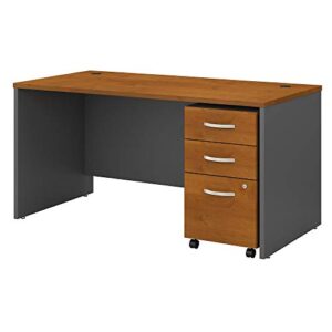bush business furniture series c 60w x 30d office desk with 3 drawer mobile file cabinet in natural cherry