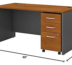 Bush Business Furniture Series C 60W x 30D Office Desk with 3 Drawer Mobile File Cabinet in Natural Cherry