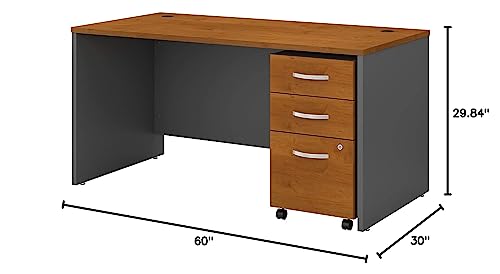 Bush Business Furniture Series C 60W x 30D Office Desk with 3 Drawer Mobile File Cabinet in Natural Cherry