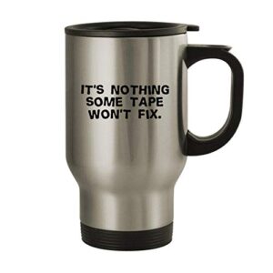 molandra products it's nothing some tape won't fix - stainless steel 14oz travel mug, silver