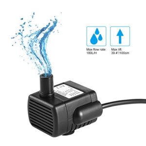 LEDGLE Mini USB Fountain Pump Compact Submersible Pumps Efficient 5V Water Pump for Small Pond, Fish Tank, Long Cord, 180L/H, Black