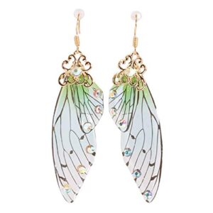 Iumer Imitation Cicada Wing Dangle Earring Hook Women Vintage Minimalist Party Wedding Long Drop Earring,Green