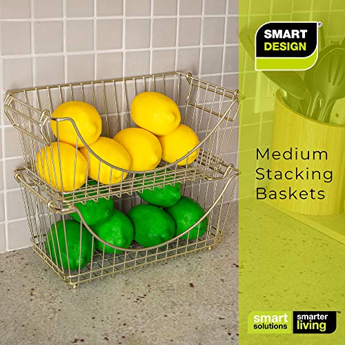 Smart Design Stacking Baskets with Handles - Set of 6 Medium - Steel Metal Wire - Fruit Produce & Vegetable Safe Storage Bin Organizer - Pantry Counter Stand Rack - Kitchen - 12.63 x 5.5 Inch - Black