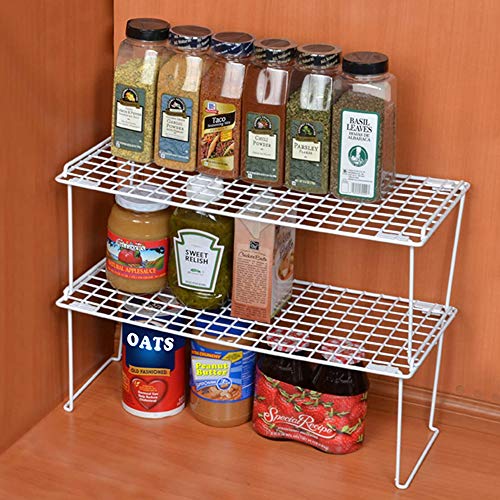Smart Design Stacking Cabinet Shelf Rack - Set of 6 - Extra Large 22 x 10 Inch - Steel Metal Wire - Cupboard, Plate, Dish, Counter and Pantry Organizer Organization - Kitchen - White