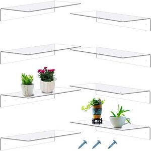 blulu 8 pieces acrylic floating shelf, invisible wall mounted display organizer book shelf for kids nursery living room, bathroom, bedroom, kitchen, office (clear, 14 x 5 x 2 inches)