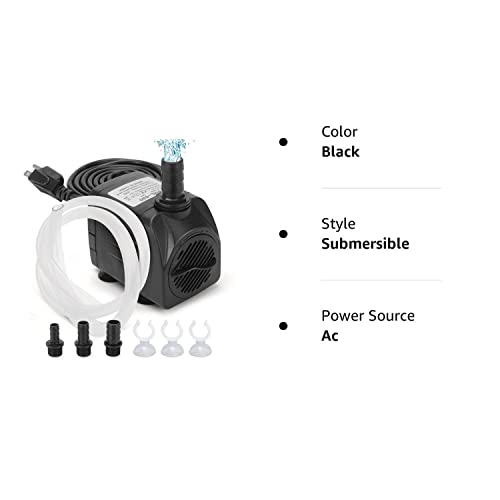 GROWNEER 550GPH Submersible Pump 30W Ultra Quiet Fountain Water Pump, 2000L/H, with 7.2ft High Lift, 3 Nozzles, 4.9 Feet Tubing for Aquarium, Fish Tank, Pond, Hydroponics, Statuary