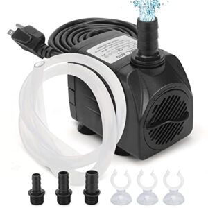 growneer 550gph submersible pump 30w ultra quiet fountain water pump, 2000l/h, with 7.2ft high lift, 3 nozzles, 4.9 feet tubing for aquarium, fish tank, pond, hydroponics, statuary