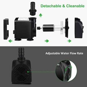 GROWNEER 550GPH Submersible Pump 30W Ultra Quiet Fountain Water Pump, 2000L/H, with 7.2ft High Lift, 3 Nozzles, 4.9 Feet Tubing for Aquarium, Fish Tank, Pond, Hydroponics, Statuary