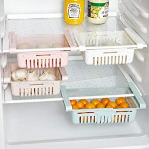 COOLFUNLIFE Retractable Drawer Type Refrigerator Storage Box Food Fresh-keeping Classified Organizer Container Basket Fridge Shelf Holder Plastic Storage Bin, Fit for Fridge Shelf Under 0.5" - 3 Color