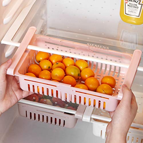 COOLFUNLIFE Retractable Drawer Type Refrigerator Storage Box Food Fresh-keeping Classified Organizer Container Basket Fridge Shelf Holder Plastic Storage Bin, Fit for Fridge Shelf Under 0.5" - 3 Color