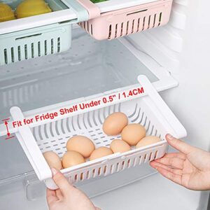 COOLFUNLIFE Retractable Drawer Type Refrigerator Storage Box Food Fresh-keeping Classified Organizer Container Basket Fridge Shelf Holder Plastic Storage Bin, Fit for Fridge Shelf Under 0.5" - 3 Color