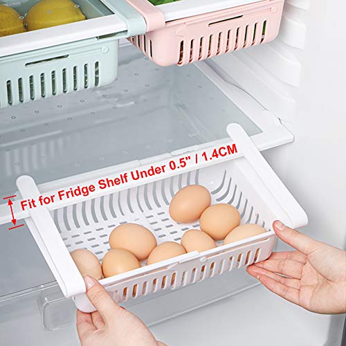 COOLFUNLIFE Retractable Drawer Type Refrigerator Storage Box Food Fresh-keeping Classified Organizer Container Basket Fridge Shelf Holder Plastic Storage Bin, Fit for Fridge Shelf Under 0.5" - 3 Color