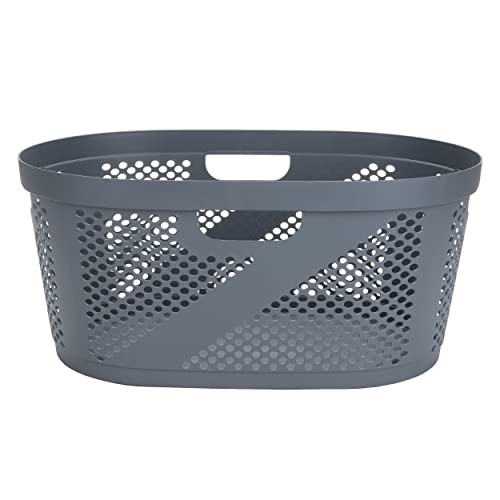 Mind Reader Basket Collection, Laundry Basket, 40 Liter (10kg/22lbs) Capacity, Cut Out Handles, Ventilated, 14.5"L x 23"W x 10.5"H, Gray