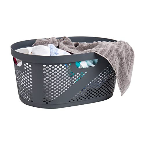 Mind Reader Basket Collection, Laundry Basket, 40 Liter (10kg/22lbs) Capacity, Cut Out Handles, Ventilated, 14.5"L x 23"W x 10.5"H, Gray