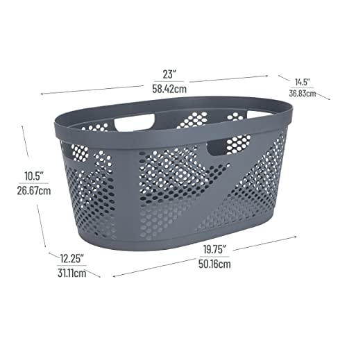 Mind Reader Basket Collection, Laundry Basket, 40 Liter (10kg/22lbs) Capacity, Cut Out Handles, Ventilated, 14.5"L x 23"W x 10.5"H, Gray