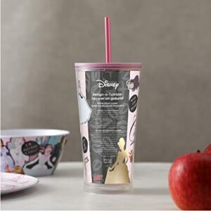 Zak Designs Design-A-Tumbler Disney Princess Cinderella Kids DIY Sticker Tumbler with Straw and Double-Wall Insulation, BPA free, 16 OZ