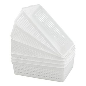 yarebest 6-pack plastic basket tray, shallow paper storage tray, a4 size, white