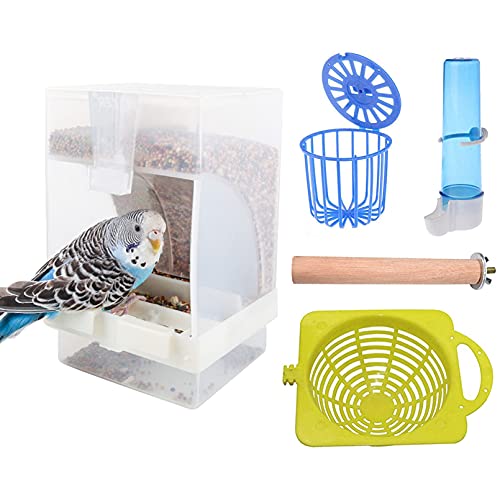 Hamiledyi Parrot Feeder Cage Accessories Supplies Automatic Bird Feeder Fruit Vegetable Holder Cage Hanging Basket Water Dispenser Parakeet Cage Perch for Small Cockatiels Lovebirds