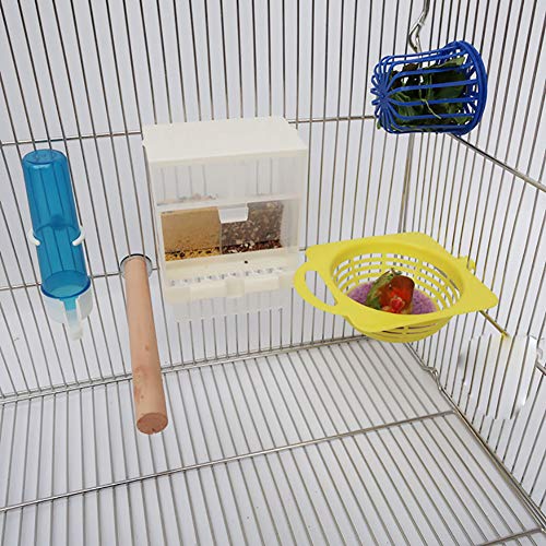 Hamiledyi Parrot Feeder Cage Accessories Supplies Automatic Bird Feeder Fruit Vegetable Holder Cage Hanging Basket Water Dispenser Parakeet Cage Perch for Small Cockatiels Lovebirds