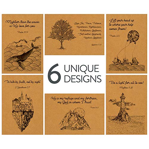 DIVERSEBEE 18 Kraft Inspirational Christian Greeting Cards with Envelopes (6 Unique Designs), Bulk Motivational Bible Verse Quotes, Encouragement Scripture Note Cards Assortment - 4x6 Inches