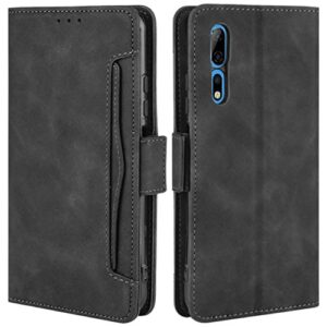 hualubro zte axon 10 pro case, magnetic full body protection shockproof flip leather wallet case cover with card slot holder for zte axon 10 pro 5g phone case (black)