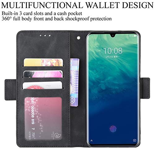 HualuBro ZTE Axon 10 Pro Case, Magnetic Full Body Protection Shockproof Flip Leather Wallet Case Cover with Card Slot Holder for ZTE Axon 10 Pro 5G Phone Case (Black)