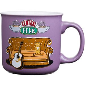 silver buffalo friends central perk smelly cat large ceramic camper-style coffee mug for cappuccino, latte, hot cocoa or hot tea, 20 ounces