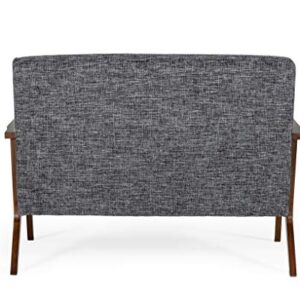 Limari Home Csilla Collection Mid-Century Style Fabric Upholstered Loveseat with Solid Rubberwood Frame in Walnut, Gray