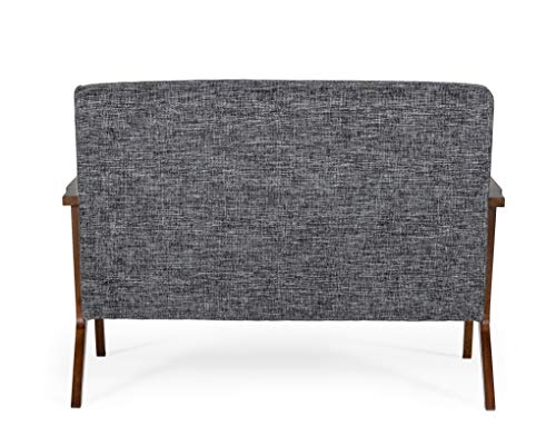 Limari Home Csilla Collection Mid-Century Style Fabric Upholstered Loveseat with Solid Rubberwood Frame in Walnut, Gray