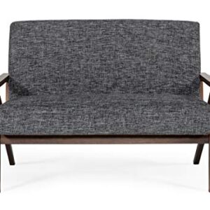 Limari Home Csilla Collection Mid-Century Style Fabric Upholstered Loveseat with Solid Rubberwood Frame in Walnut, Gray