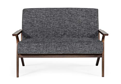 Limari Home Csilla Collection Mid-Century Style Fabric Upholstered Loveseat with Solid Rubberwood Frame in Walnut, Gray