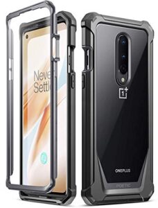 poetic guardian for oneplus 8 case, [not compatible with verizon version] full-body hybrid shockproof bumper cover with built-in-screen protector, black/clear