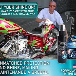 MILWAUKEE MUSCLE Ceramic Motorcycle Bike Wax Spray - 22 Fl Oz & 4 Fl Oz Travel Wax - 4X The Ceramic Coating - Detail Spray Wax - Advanced Hydrophobic Spray for Shine and Protection