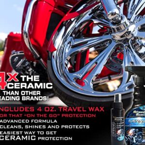 MILWAUKEE MUSCLE Ceramic Motorcycle Bike Wax Spray - 22 Fl Oz & 4 Fl Oz Travel Wax - 4X The Ceramic Coating - Detail Spray Wax - Advanced Hydrophobic Spray for Shine and Protection