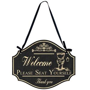 funly mee please seat yourself welcome metal sign,bathroom wall art decor-12.2×9.5(in)