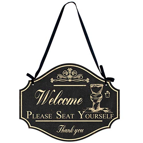 Funly mee Please Seat Yourself Welcome Metal Sign,Bathroom Wall Art Decor-12.2×9.5(in)