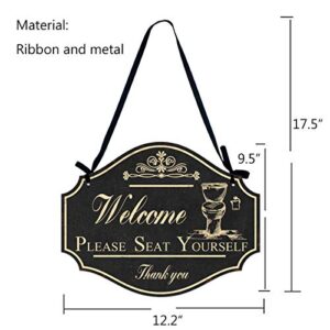 Funly mee Please Seat Yourself Welcome Metal Sign,Bathroom Wall Art Decor-12.2×9.5(in)