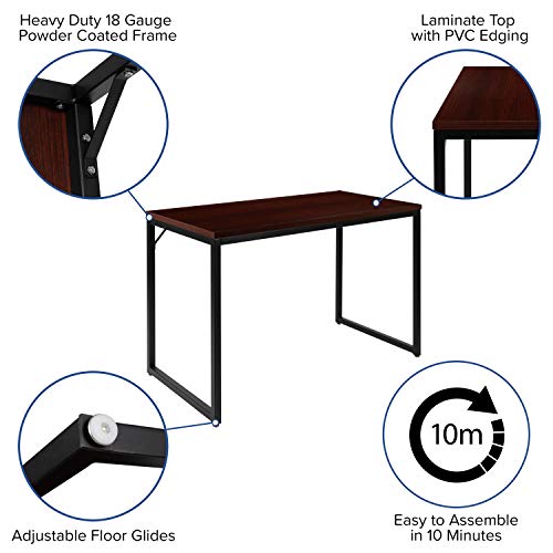 Flash Furniture Tiverton Industrial Modern Desk-Mahogany/Black Commercial Grade Computer Desk-47" Sturdy Home Office Desk-Writing Desk