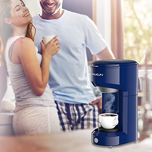 Vimukun mukun Single Serve Coffee Maker, Coffee Brewer Compatible with K-Cup Pods and Ground Coffee, Coffee Maker One Cup with 6 to 14oz Reservoir, Small Size(Blue)